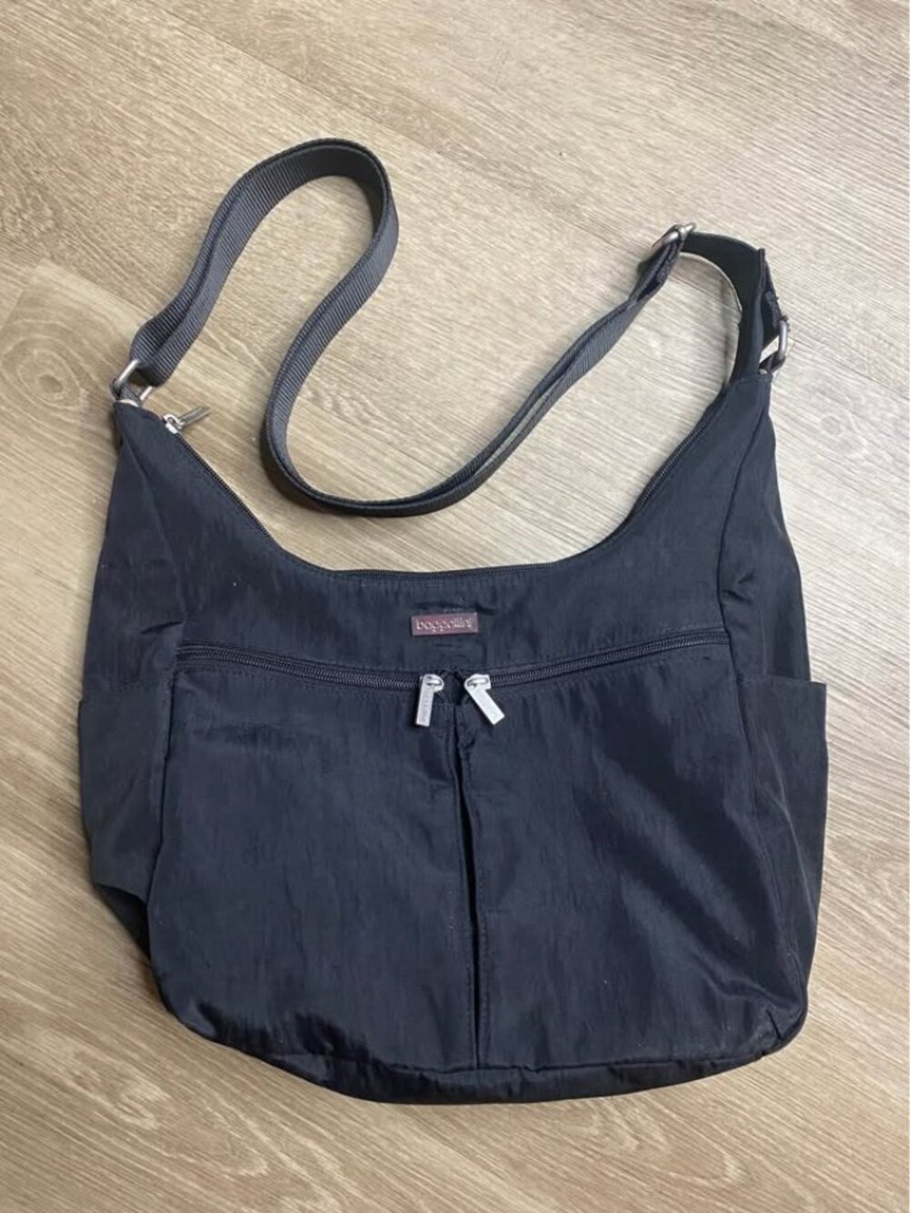 Baggallini Black Nylon Crossbody Hobo Bag – Multi Pocket Travel Purse